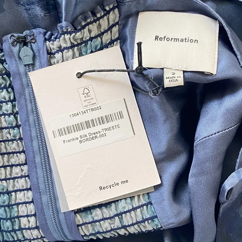 Reformation Frankie Silk Dress Trieste Border - Picture 10 of 12